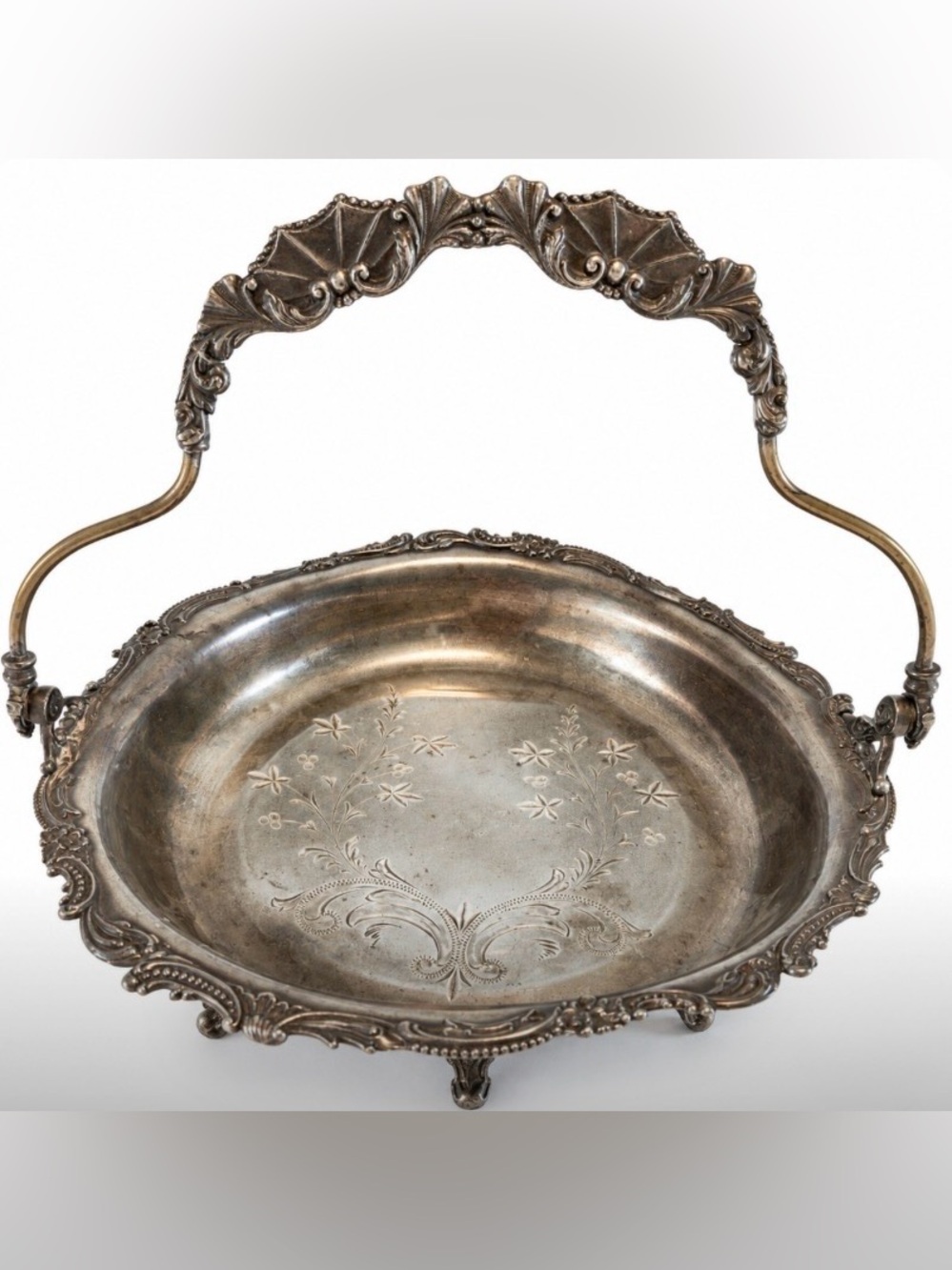 Antique Monarch Silver Co Triple Silver Plate Bride’s Basket No 138 9.25"